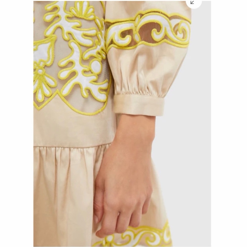Tuckernuck Cream Mini Dress with Yellow Embroidered Trim - Picture 4 of 16